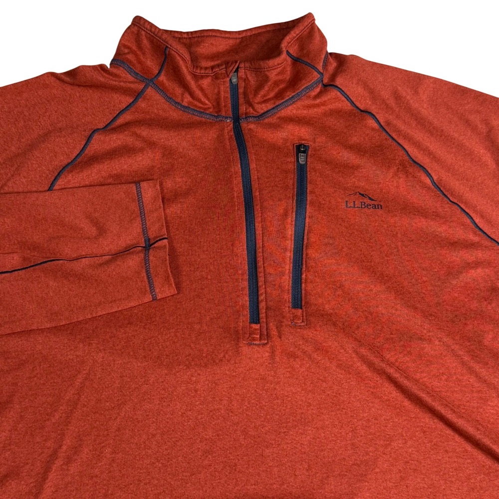 LL Bean Mens XL Slightly Fitted Quarter Zip Pullover Burnt Orange Navy Blue Golf